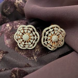Beautiful Rose Gold and Diamond cut AD stone stud Earrings